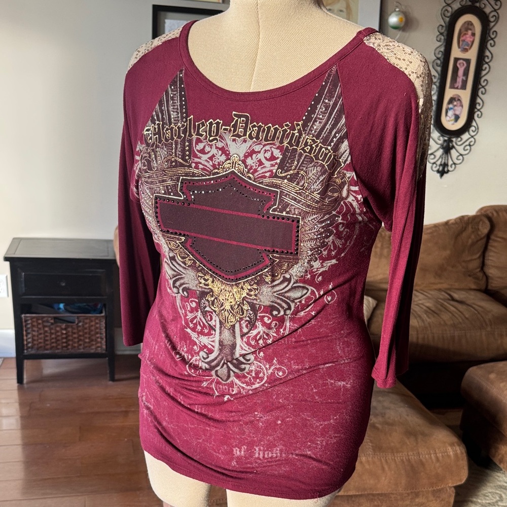 Harley-Davidson Women's Maroon Long Sleeve Top
